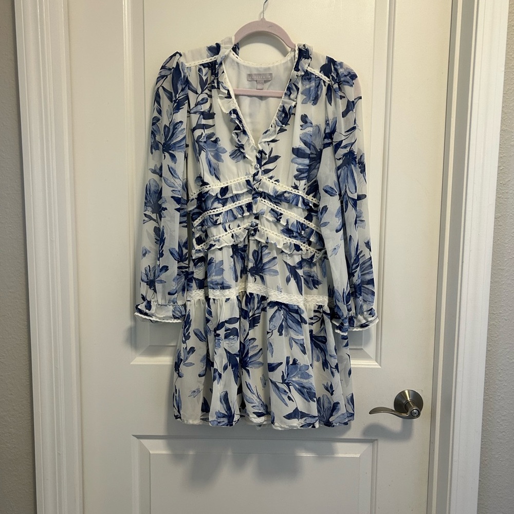 Chelsea28 Soft Navy Blue Dress with Lace Details - Coastal Aesthetic
